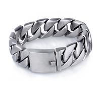 Qiaonitu Jewelry Bracelet gourmette en acier inoxydable pour homme Argenté 20 mm 22 cm