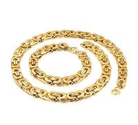 Qiaonitu Parure de bijoux hip-hop en acier inoxydable lourd de 8/10 mm pour homme et femme avec chaîne byzantine (doré, 10 mm de large)