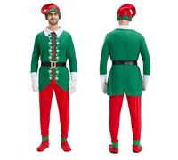 QiaoPkeb Ensemble de 6 hauts de costume elfe pour hommes de Noël, chapeaux, pantalons, gants, chaussettes, ceintures, version Deluxe adulte Santa dress up, costumes de vacances cosplay (M)