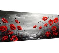 Qiaoqoo Coquelicot Peinture Diamant Adulte,Fleur Diamond Painting Grand Format 125x50cm Broderie Diamant Kit Complet, Painting Diamant Enfant Strass Point de Croix pour Décoration Chambre