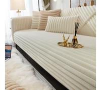 QIAQ Housses de canapé 1 2 3 4 places, Housse de canapé d'angle en peluche de lapin épais en forme de L pour salon, Housse de canapé super douce (110x160 cm, Blanc crème)