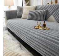 QIAQ Housses de canapé 1 2 3 4 places, housse de canapé d'angle en peluche de lapin épais pour canapé en L, housse de canapé super douce pour salon (90x90 cm, gris)