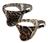 QiaTi String pour homme Léopard Sexy Sous-vêtements G String pour Tigre Tanga Hommes Thongs Slip, 2 pièces (1a + 1b), M