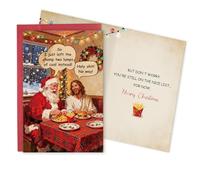 Qiavor Carte de Noël hilarante Père Noël et Jésus, carte de Noël religieuse pour lui, elle, cadeau de Noël amusant, vous êtes toujours sur la belle liste