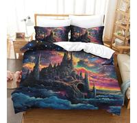 QIAVXZIP 3D Géométrique Château du rêve Sets Housse De Couette 3 Pièces Parure De Lit avec 2 Taies d'oreiller Fermeture Éclair pour Femmes Hommes Single（140x200cm）