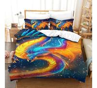 QIAVXZIP 3D Géométrique Dragon Quest Sets Housse De Couette 3 Pièces Literie avec 2 X Taies d'oreiller Fermeture Éclair pour Adultes Enfants Filles Single（140x200cm）