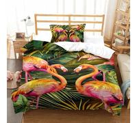 QIAVXZIP 3D Géométrique Flamingos Roses Sets Housse De Couette 2 Pièces Literie avec 1 X Taies d'oreiller Fermeture Éclair pour Femmes Hommes Single（135x200cm）