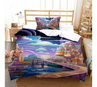 QIAVXZIP 3D Géométrique Maison de Bonbons de rêve Sets Housse De Couette 2 Pièces Parure De Lit avec 1 Taies d'oreiller Fermeture Éclair pour Femmes Hommes Single（135x200cm）