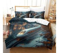 QIAVXZIP 3D Géométrique Train de rêve Sets Housse De Couette 3 Pièces Literie avec 2 Taie d'oreiller Fermeture Éclair pour Adultes Enfants Filles King（220x240cm）