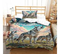 QIAVXZIP 3D Géométrique Wolf HHioufing in Wasteland Sets Housse De Couette 2 Pièces Animaux Parure De Lit avec 1 Taie d'oreiller Fermeture Éclair Microfibre Single（135x200cm）