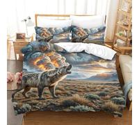 QIAVXZIP 3D Géométrique Wolf HHioufing in Wasteland Sets Housse De Couette 3 Pièces Animaux Literie avec 2 X Taies d'oreiller Fermeture Éclair Microfibre King（220x240cm）