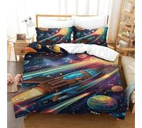 QIAVXZIP 3D Imprimé Espace de rêve Sets Housse De Couette 3 Pièces Parure De Lit avec 2 X Taies d'oreiller Fermeture Éclair Microfibre Single（140x200cm）