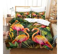 QIAVXZIP 3D Imprimé Flamingos Roses Sets Housse De Couette 3 Pièces Literie avec 2 Taies d'oreiller Fermeture Éclair pour Adultes Enfants Filles King（220x240cm）