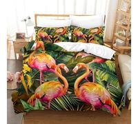 QIAVXZIP 3D Imprimé Flamingos Roses Sets Housse De Couette 3 Pièces Parure De Lit avec 2 X Taies d'oreiller Fermeture Éclair Microfibre Super King（260x220cm）