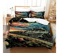 QIAVXZIP 3D Imprimé Train de rêve Sets Housse De Couette 3 Pièces Parure De Lit avec 2 X Taies d'oreiller Fermeture Éclair pour Adultes Enfants Filles Single（140x200cm）