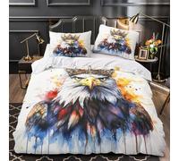 QIAVXZIP Aigle avec Couronne Impression 3D 3 pièces Housse de lit Style Artistique d'oiseau Royal Housse de Couette Microfibre hypoallergénique Respirant pour bébés Hommes Adultes King（220x240cm）