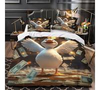 QIAVXZIP Canard Heureux Qui Vole Impression 3D 3 pièces Housse de lit Style Dessin animé Housse de Courtepointe Microfibre Respirant Fermeture éclair pour bébés Enfants Hommes Super King（260x220cm）