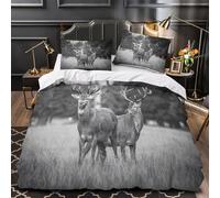 QIAVXZIP Cerfs dans Le Champ Impression 3D 3 pièces Housse de Couette scène de Faune Naturelle Housse de lit Microfibre Respirant Fermeture éclair pour Enfants garçons Adultes Double（200x200cm）