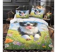 QIAVXZIP Chien Heureux Qui Court Impression 3D 3 pièces Housse de Courtepointe Illustration de Style Dessin animé Housse de Couette Microfibre Doux Respirant pour bébés Hommes Adultes King（220x240cm）