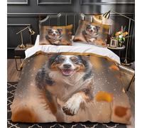 QIAVXZIP Chien Heureux Qui Court Impression 3D 3 pièces Housse de lit Scène extérieure d'automne Housse de Couette Microfibre Doux hypoallergénique pour bébés Enfants Hommes King（220x240cm）