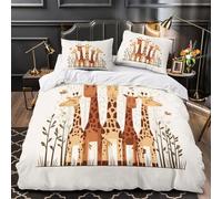 QIAVXZIP Dessin animé de la Famille Girafe Impression 3D 3 pièces Housse de Courtepointe Housse de Couette Microfibre Doux Respirant pour bébés Hommes Femmes Single（140x200cm）