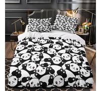 QIAVXZIP Dessin animé de Panda Impression 3D 3 pièces Housse de lit Motif Kawaii sans Couture Housse de Couette Microfibre Doux Fermeture éclair pour garçons Adolescents Hommes Single (135x200cm)