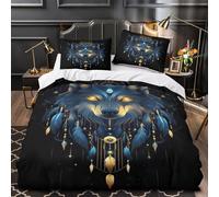 QIAVXZIP Esprit du Loup Impression 3D 3 pièces Housse de Couette Style Artistique Attrape-rêves Housse de lit Microfibre hypoallergénique Respirant pour Enfants Femmes Adultes Double（200x200cm）