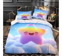 QIAVXZIP étoile Arc-en-Ciel Impression 3D 3 pièces Housse de Courtepointe Style Dessin animé Kawaii Housse de Couette Microfibre Doux hypoallergénique pour garçons Enfants Femmes Single (135x200cm)