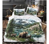 QIAVXZIP Famille Ours Impression 3D 3 pièces Housse de Couette scène de Montagne avec Faune Sauvage Housse de Courtepointe Microfibre Doux Respirant pour bébés garçons Femmes Super King（260x220cm）