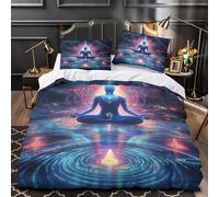 QIAVXZIP Lueur de méditation Impression 3D 3 pièces Housse de Couette Style d'énergie spirituelle Housse de Courtepointe Microfibre Doux Fermeture éclair pour bébés Enfants Hommes Double（200x200cm）