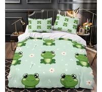 QIAVXZIP Motif de Grenouille Mignon Impression 3D 3 pièces Housse de Courtepointe Style Dessin animé Kawaii Housse de Couette Microfibre Doux Respirant pour bébés Filles Femmes Double（200x200cm）