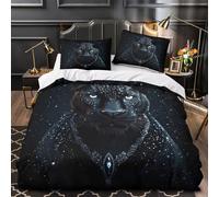 QIAVXZIP Panthère Noire Impression 3D 3 pièces Housse de lit Bête Sauvage Fantastique Housse de Courtepointe Microfibre Respirant Fermeture éclair pour garçons Enfants Adultes King（220x240cm）