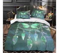 QIAVXZIP Papillon Vert Impression 3D 3 pièces Housse de lit Style Attrape-rêves Housse de Courtepointe Microfibre Fermeture éclair Anti-acariens pour garçons bébés Adultes Super King（260x220cm）