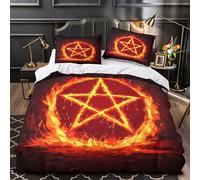 QIAVXZIP Pentagramme de feu Impression 3D 3 pièces Housse de lit Style Dark Fantasy Housse de Couette Microfibre Doux hypoallergénique pour Enfants garçons Hommes Super King（260x220cm）