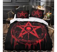 QIAVXZIP Pentagramme Rouge Impression 3D 3 pièces Housse de Couette Housse de Courtepointe Microfibre hypoallergénique Fermeture éclair pour garçons Filles Adultes Single (135x200cm)