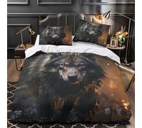 QIAVXZIP Portrait de Loup Sauvage Impression 3D 3 pièces Housse de Couette Style de Photographie de Nature Housse de Courtepointe Microfibre Doux Respirant pour bébés Filles Adultes Double（200x200cm）