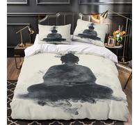 QIAVXZIP Posture de méditation Impression 3D 3 pièces Housse de Couette Noir et Blanc spirituels Housse de Courtepointe Microfibre Doux Anti-acariens pour bébés Filles Hommes Single（140x200cm）