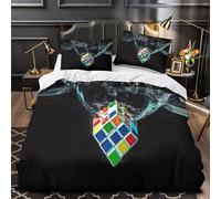 QIAVXZIP Rubik's Cube Impression 3D 3 pièces Housse de Courtepointe Style de Puzzle coloré Housse de Couette Microfibre hypoallergénique Respirant pour garçons Enfants Femmes King（220x240cm）
