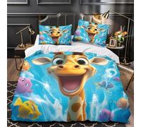 QIAVXZIP s'amuser sous l'eau avec Une Girafe Impression 3D 3 pièces Housse de lit Housse de Courtepointe Microfibre Doux Anti-acariens pour bébés Hommes Adultes Super King（260x220cm）