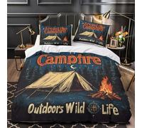 QIAVXZIP Scène de Nuit Autour du feu de Camp Impression 3D 3 pièces Housse de lit Housse de Courtepointe Microfibre hypoallergénique Respirant pour Enfants Hommes Adultes King（220x240cm）