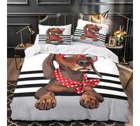 QIAVXZIP Teckel Impression 3D 3 pièces Housse de lit Style de Mode des Dessins animés Housse de Couette Microfibre hypoallergénique Anti-acariens pour Filles Adolescents Femmes Single（140x200cm）