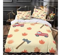 QIAVXZIP Thème des Pompiers Impression 3D 3 pièces Housse de Couette Dessin animé pour Enfants Housse de Courtepointe Microfibre Doux Anti-acariens pour Filles Adolescents Femmes Single (135x200cm)
