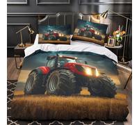 QIAVXZIP Tracteur dans Le Champ Impression 3D 3 pièces Housse de Courtepointe Style de scène de Ferme Rurale Housse de lit Microfibre Doux Anti-acariens pour bébés Filles Adultes Single（140x200cm）