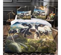 QIAVXZIP Vache dans Le Champ Impression 3D 3 pièces Housse de lit Style Animal de Ferme Housse de Couette Microfibre Respirant Fermeture éclair pour Enfants garçons Hommes Single (135x200cm)