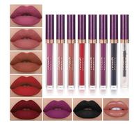 QiBest Lot de 7 rouges à lèvres liquides mats avec 1 rouge à lèvres repulpant noir foncé violet gothique Halloween kit de gloss à lèvres waterproof longue durée pour femmes et filles