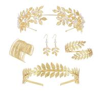 Qiblaou Deguisement Deesse Grecque Femme 4 Pièces Mariage Accessoires Feuille Diademe Style Bohème Bandeaux Mode pour Femmes, Adapté Aux Mariages, Fêtes, Danses, Défilés de Mode