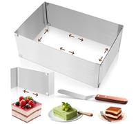 Qichan Moule Rectangulaire Patisserie, Réglable Cadre Patisserie Rectangulaire en Acier Inoxydable de 10cm de Haut avec Diviseur, Spatule, Moule Gateau Rectangulaire Réutilisable pour la Pâtisserie