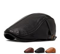 QICHEN Casquette Plate en Cuir PU Hommes Automne-Hiver Bérets Newsboy Cap Chaud Réglable Chapeau (FR/ES, Numérique, 56, 61, Noir)
