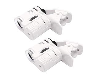 QiCheng&LYS Loupe de microscope à zoom 60x,Microlentille à pince pour LED+lumière ultraviolette pour téléphones mobiles universels pince universelle pour téléphone (Blanc 2PCS)
