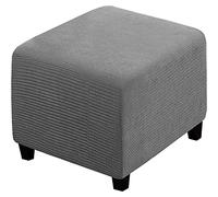 qiden Housse de Repose-Pieds carrée Housse de Pouf Extensible en Peluche,10% Plus épaisse Jacquard Housse de Pouf Extensible Housse de rep-Gris clairS